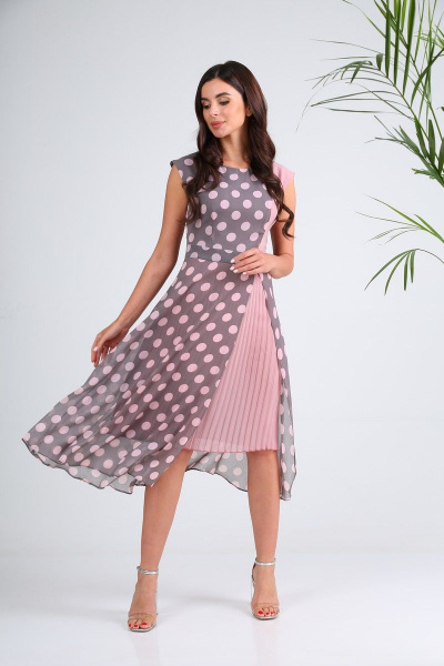 Платье SandyNa 130127 серо-розовый_горох - фото 2