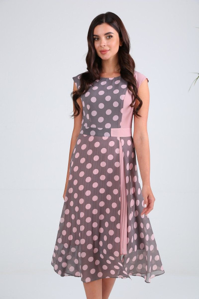 Платье SandyNa 130127 серо-розовый_горох - фото 5