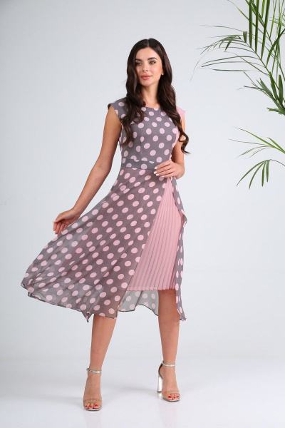 Платье SandyNa 130127 серо-розовый_горох - фото 4