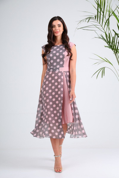 Платье SandyNa 130127 серо-розовый_горох - фото 1