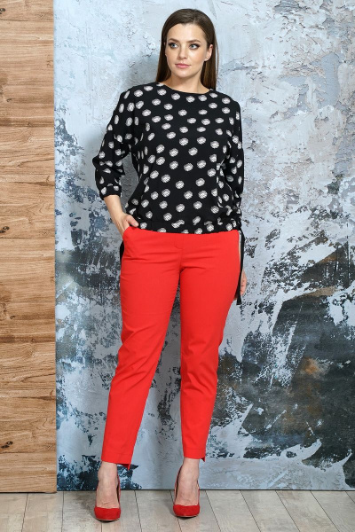 Блуза, брюки Белтрикотаж 4347 красный-черный - фото 1
