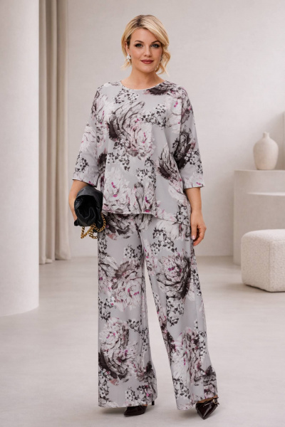 Блуза, брюки Anastasia 1010.1 графит(принт_цветы) - фото 1
