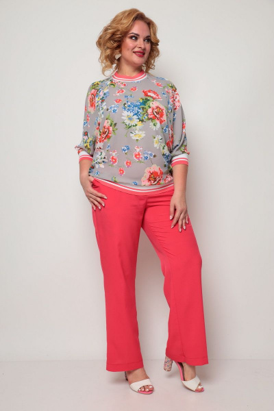Блуза, брюки Michel chic 1246 красный+серый - фото 2