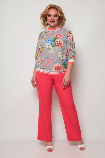 Блуза, брюки Michel chic 1246 красный+серый - фото 1