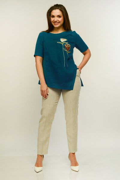 Блуза, брюки MALI 721-037 синий/натуральный - фото 1