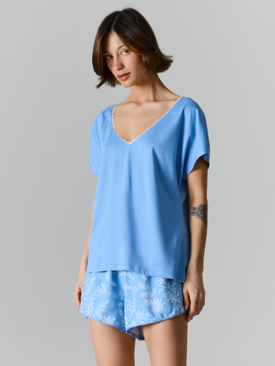 Футболка, шорты Mark Formelle 592544/25-35486ПП-14 св.синий_веточки_на_св.синем - фото 1