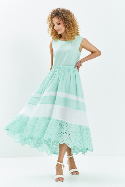 Платье Euromoda 712 мятный-белый - фото 1