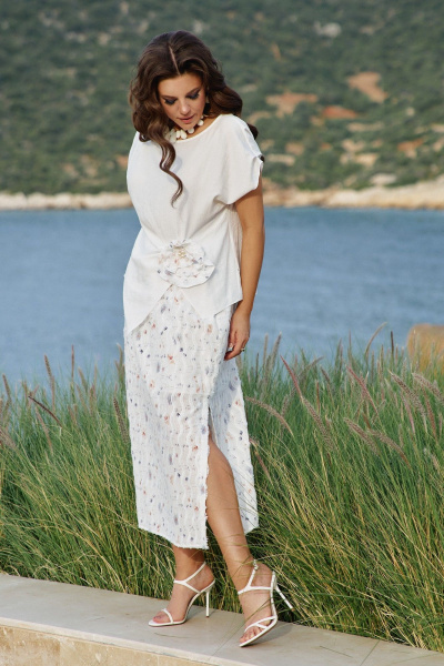 Блуза, юбка Vittoria Queen 28803 молочный-цветочный_принт - фото 1