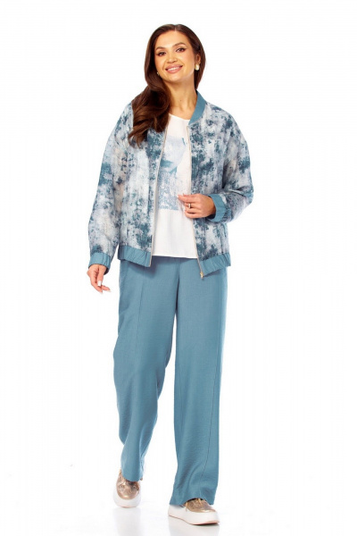 Брюки, бомбер, майка Милора-стиль 1454 синий+абстракция - фото 1