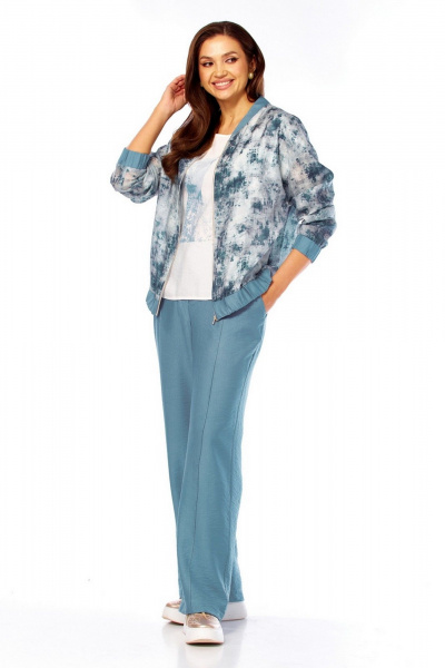 Брюки, бомбер, майка Милора-стиль 1454 синий+абстракция - фото 6