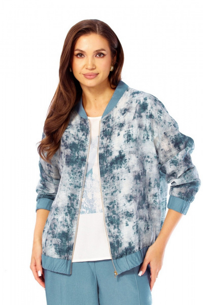 Брюки, бомбер, майка Милора-стиль 1454 синий+абстракция - фото 5