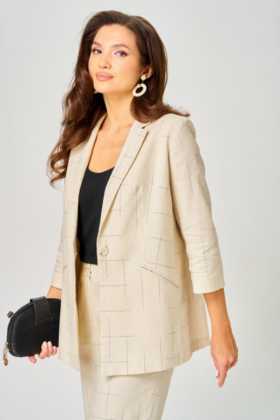 Брюки, жакет LeNata 20554 бежевый-в-клетку - фото 5