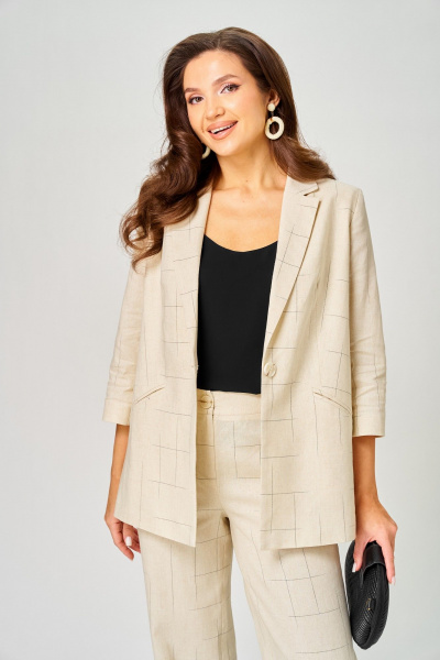 Брюки, жакет LeNata 20554 бежевый-в-клетку - фото 4