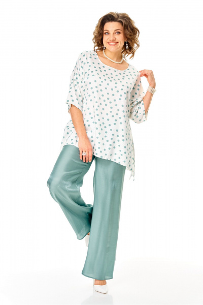 Блуза, брюки Anastasia 1341 бирюзовый-горох - фото 1