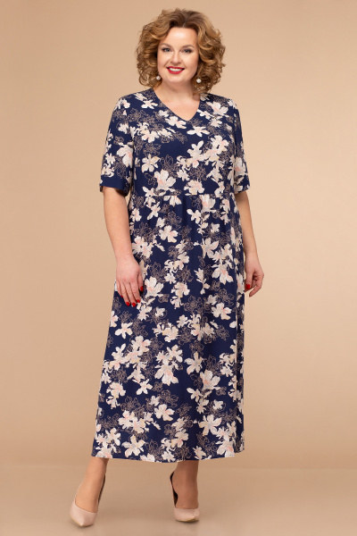 Платье Линия Л Б-1793 цветы_на_т-синем_фоне - фото 1