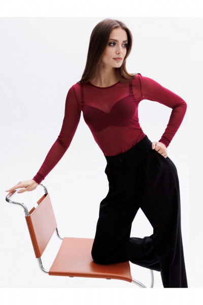 Блуза фиолетовая демисезонная из трикотажа Teyli 179308/170,176 бордо - фото 3