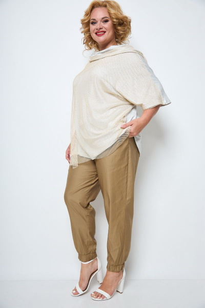 Блуза, брюки Michel chic 1251 молочный+золотой - фото 3