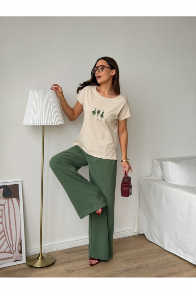 Блуза, брюки Dilana VIP 2139 бежевая_блуза+зеленые_брюки - фото 10