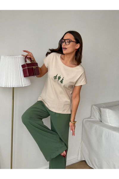 Блуза, брюки Dilana VIP 2139 бежевая_блуза+зеленые_брюки - фото 4