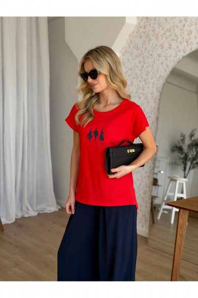 Блуза, брюки Dilana VIP 2139 красная_блуза+синие_брюки - фото 23