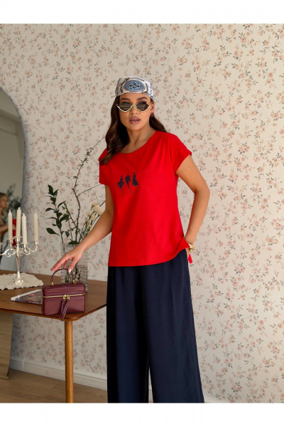 Блуза, брюки Dilana VIP 2139 красная_блуза+синие_брюки - фото 6