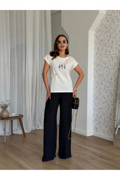 Блуза, брюки Dilana VIP 2139 молочная_блуза+черные_брюки - фото 1