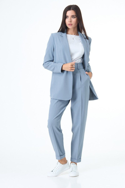 Блуза, брюки, жакет T&N 7078 серо-голубой+белый - фото 5