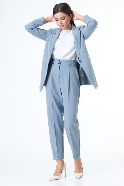 Блуза, брюки, жакет T&N 7078 серо-голубой+белый - фото 4