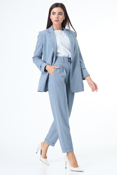 Блуза, брюки, жакет T&N 7078 серо-голубой+белый - фото 3