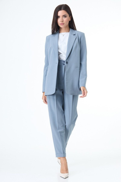 Блуза, брюки, жакет T&N 7078 серо-голубой+белый - фото 1