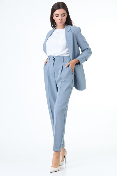 Блуза, брюки, жакет T&N 7078 серо-голубой+белый - фото 2