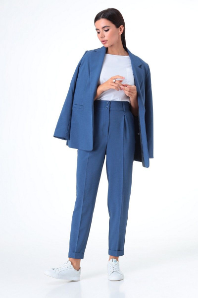 Блуза, брюки, жакет T&N 7078 светло-синий+белый - фото 3