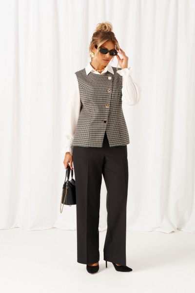 Блуза, брюки, жилет Beautiful&Free 6486 черный+молочный+зеленый - фото 2
