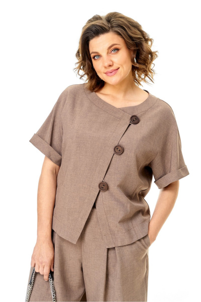 Костюм летний женский из льна: жакет и брюки Michel chic 1337/1 коричневый - фото 7