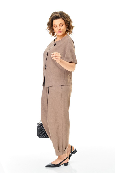 Костюм летний женский из льна: жакет и брюки Michel chic 1337/1 коричневый - фото 5