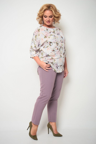 Блуза, брюки Michel chic 1221 светло-фиолетовый+серый - фото 3