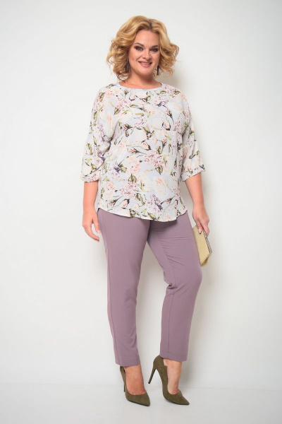Блуза, брюки Michel chic 1221 светло-фиолетовый+серый - фото 2