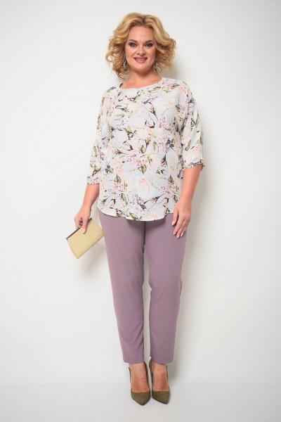 Блуза, брюки Michel chic 1221 светло-фиолетовый+серый - фото 1