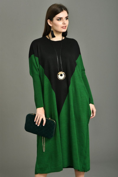 Платье Diva 1004 зеленый+черный - фото 2