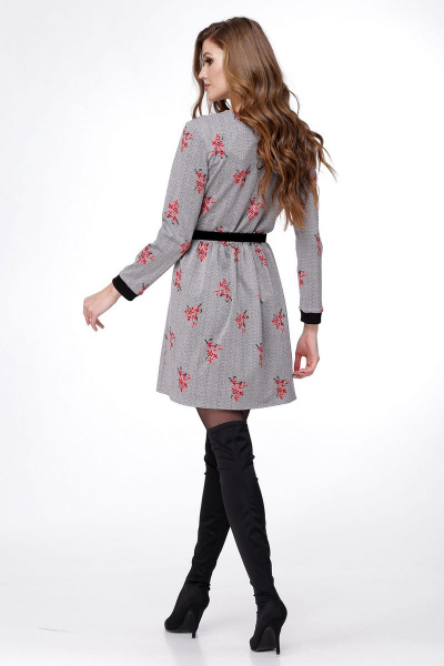 Платье LadisLine 1015_3 серо-цветочный - фото 5