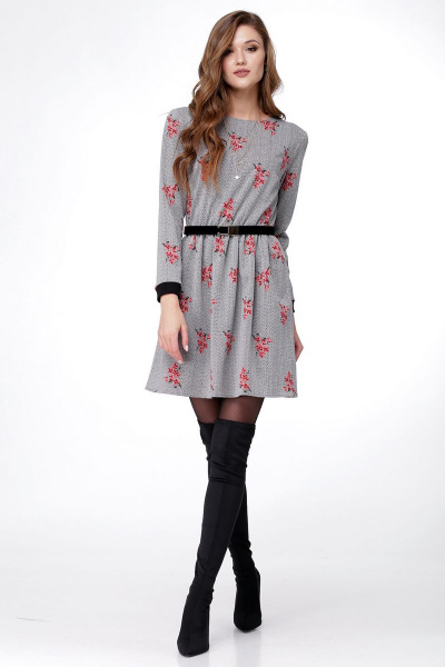 Платье LadisLine 1015_3 серо-цветочный - фото 1
