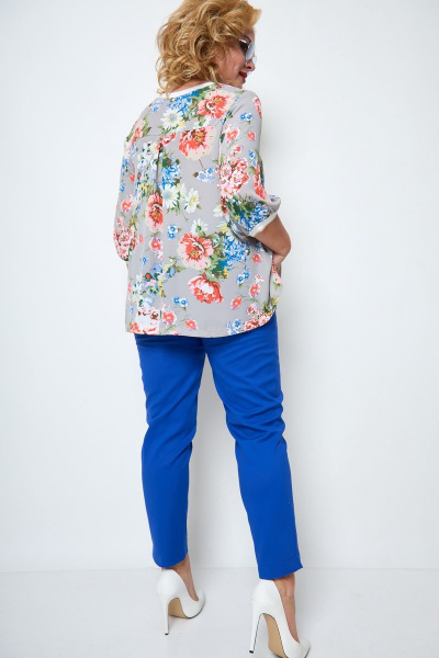 Блуза, брюки Michel chic 1247 синий_цветы - фото 4