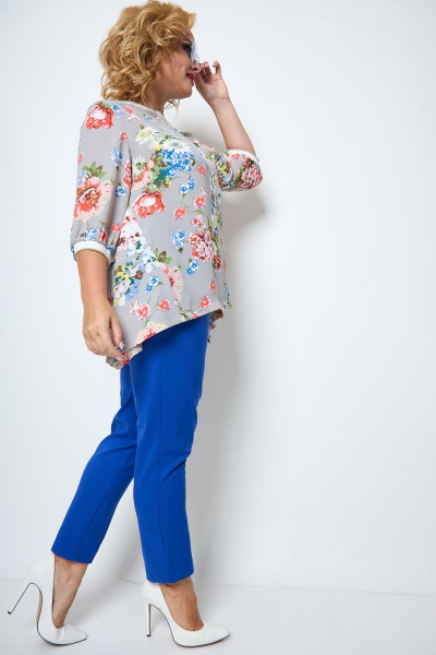 Блуза, брюки Michel chic 1247 синий_цветы - фото 3