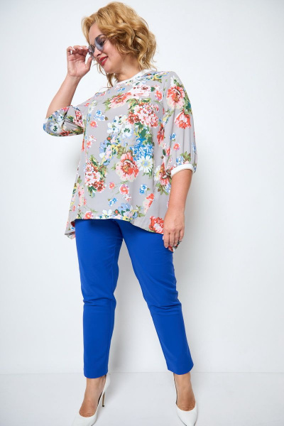Блуза, брюки Michel chic 1247 синий_цветы - фото 1