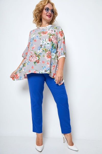 Блуза, брюки Michel chic 1247 синий_цветы - фото 2