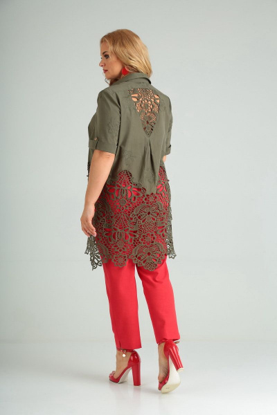 Блуза, брюки AMORI 8021 хаки-красный - фото 2