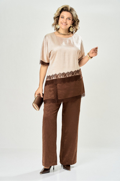 Блуза, брюки VI ORO VR-1305 песок+шоколад - фото 14