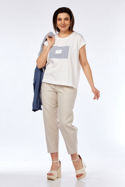 Блуза, брюки, ветровка Lady Style Classic 2968 голубой_с_бежевый - фото 4