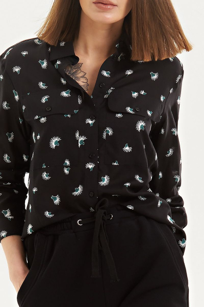 Блуза Moveri by Larisa Balunova 2860B чёрный+цветочек - фото 5
