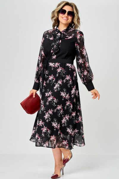 Платье EVA GRANT 7216 черный+цветочный_принт - фото 2